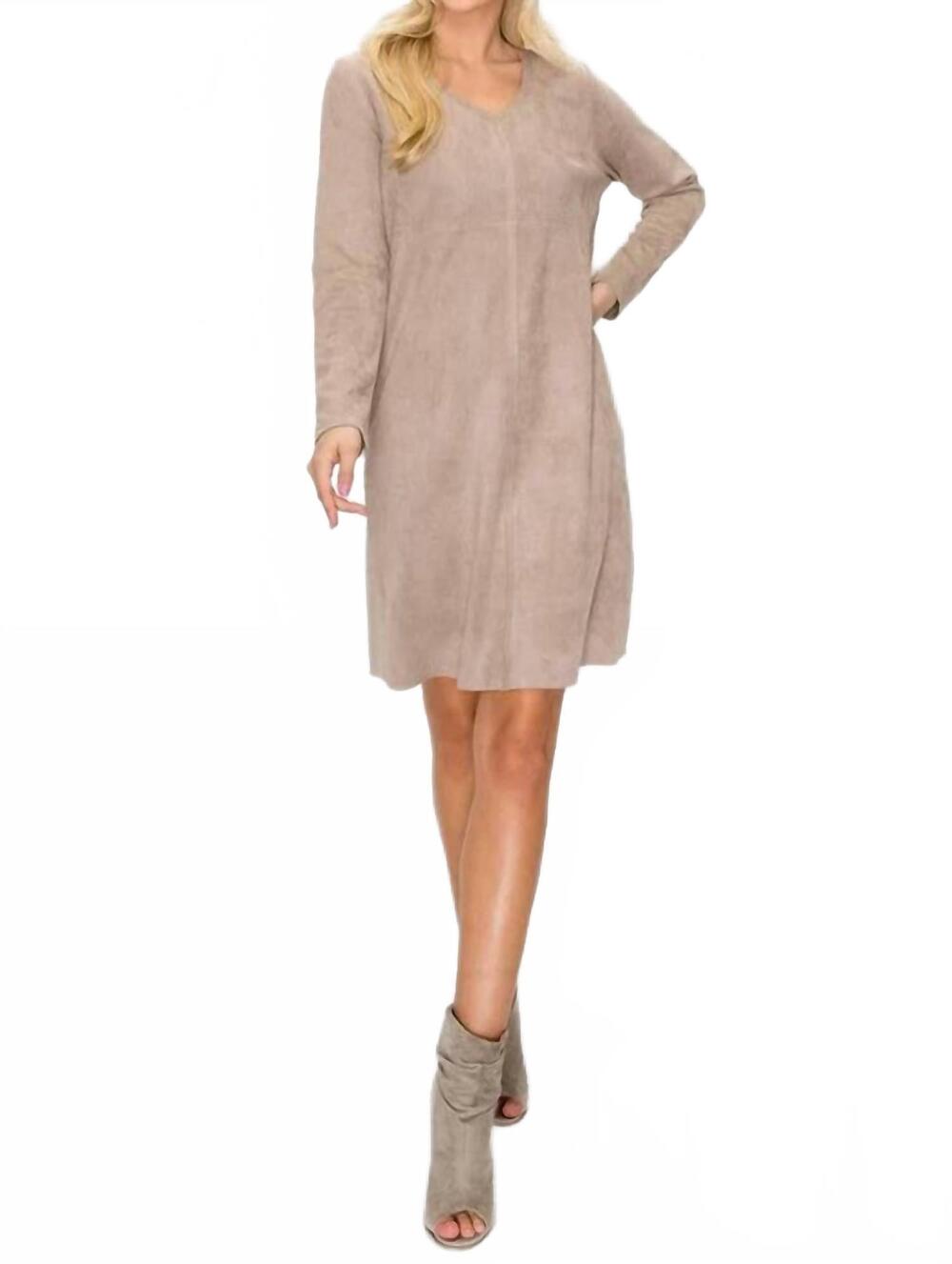 NEW JOH aurora suede long sleeve dress in khaki
